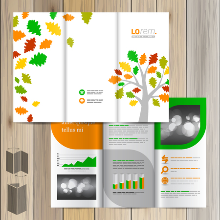 White spring brochure template design with color tree and leaves. Cover layoutのイラスト素材