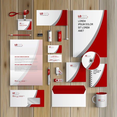 White classic corporate identity template design with red and gray lines. Business stationeryのイラスト素材