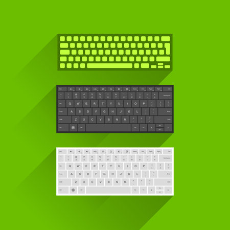 Vector illustration of modern computer keyboard in green, black and white color on green backgroundのイラスト素材