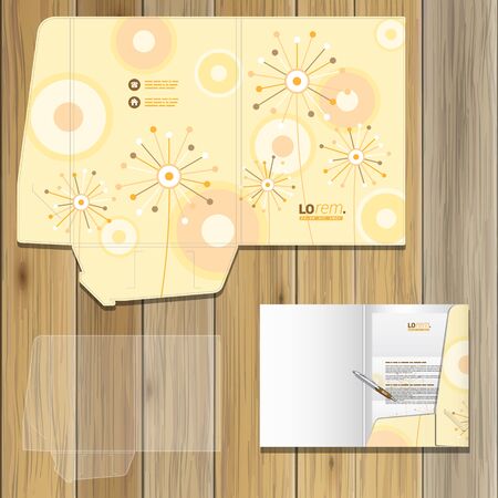 Vintage folder template design for corporate identity with creative flowers and art round elements. Stationery setのイラスト素材