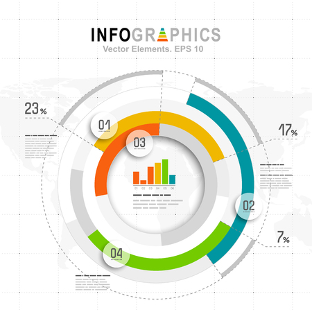 White infographics set with blue, green and orange elements. Vector information graphicsのイラスト素材