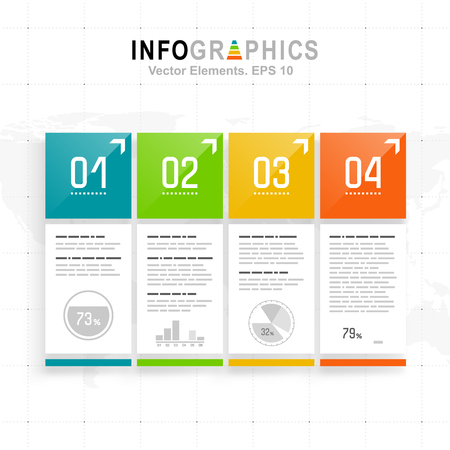 White infographics set with blue, green and orange elements. Vector information graphicsのイラスト素材