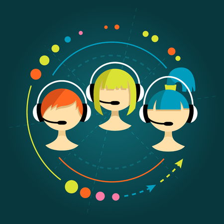 Business meeting and brainstorming concept. Discussion and teamwork. Group of character people sitting around a table and spend report, presentation, council or dialogue. Flat design illustrationのイラスト素材