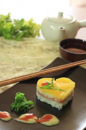 Sushi Heart and teaの写真素材
