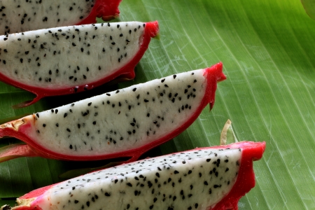 Dragon fruit on the  banana leafの写真素材