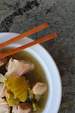 Chinese soup and Chopsticksの写真素材