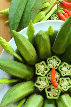 Okra on a plate の写真素材