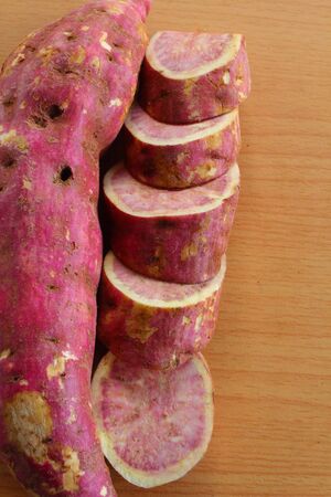 Yam on woodの写真素材