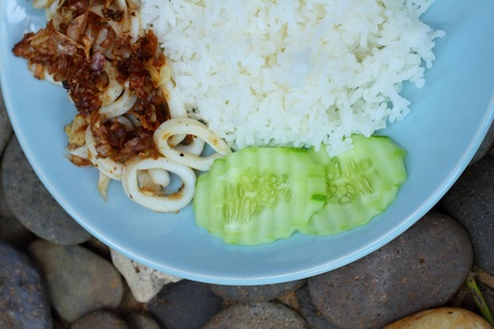 Squid with garlic and pepper の写真素材