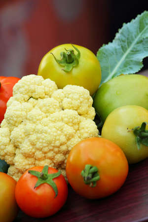 Vegetables Tomato chili and cauliflowerの写真素材