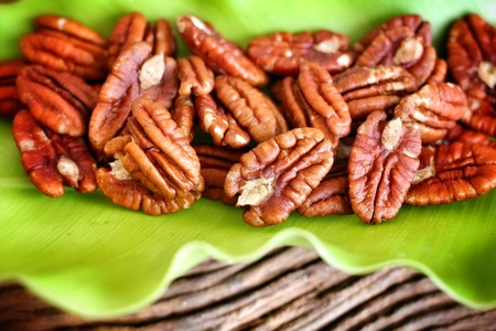 Close up brown pecan nutの写真素材