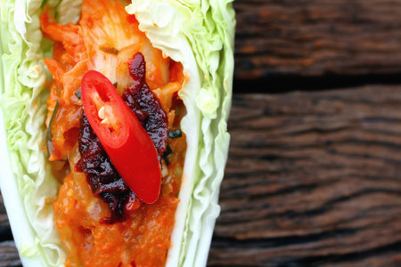 Kimchi cabbage and chili. - korean foodの写真素材