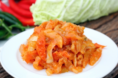 Kimchi cabbage and chili. - korean foodの写真素材