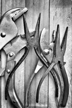 Adjustable wrench tool on wood backgroundの写真素材