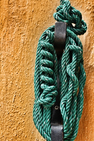 A bundle of green plastic ropeの写真素材