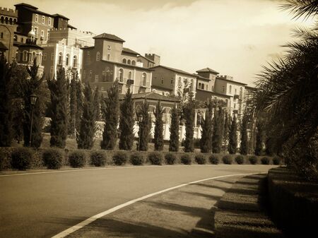 City villages in Italy - garden and skyの写真素材