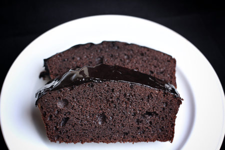 Slice of chocolate cake closeupの写真素材