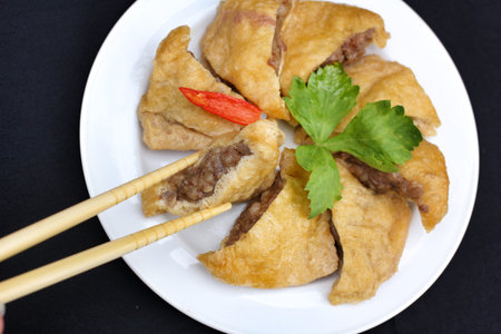 Stuffed tofu on the plate.