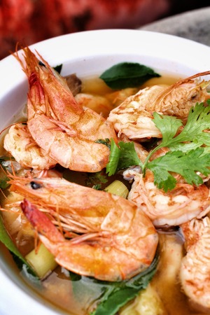 Prawn and lemon soup - Tom yum goong.の写真素材