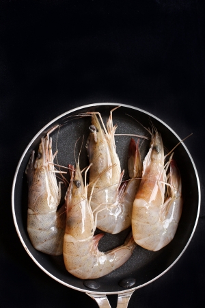 Fresh shrimp on the black backgroundの写真素材