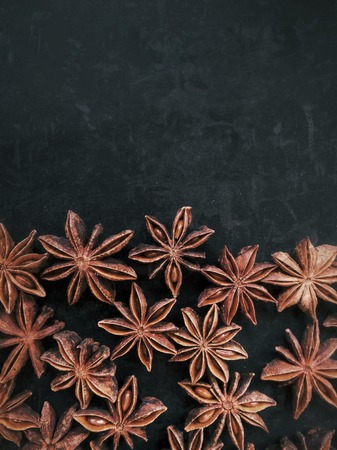 Star anise on black backgroundの写真素材