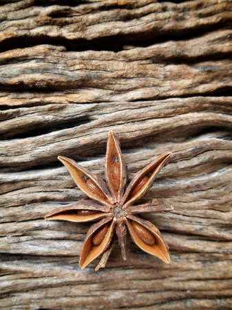 Star anise on wood backgroundの写真素材