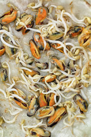 Mussels fried in egg batterの写真素材