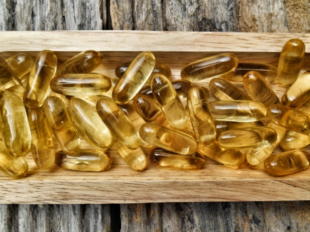 Close-up of cod liver oil capsulesの写真素材