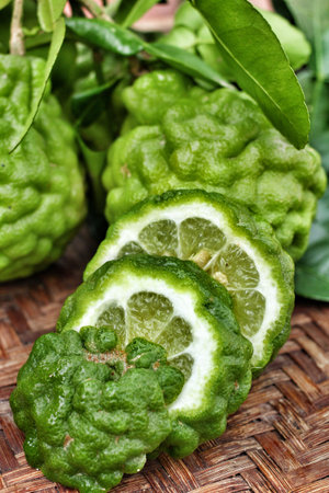 Fresh kaffir and leech limeの写真素材