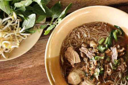 Beef noodles in soup asian styleの写真素材