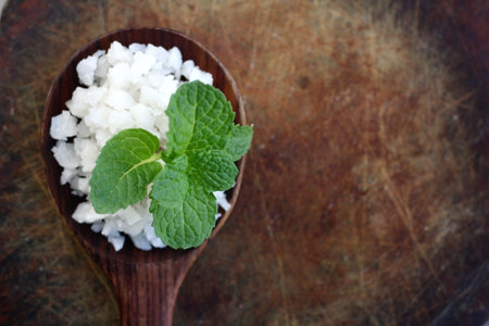 White sea salt on spoon