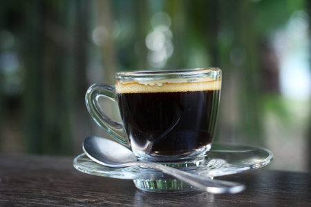 Espresso coffee in glass cup