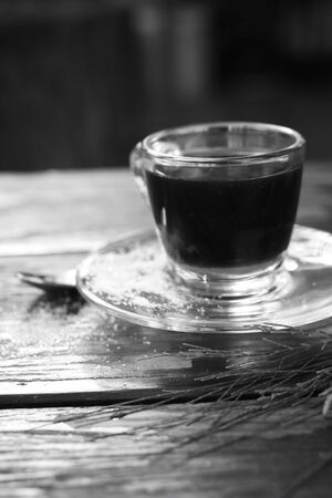 Espresso coffee in glass cupの写真素材