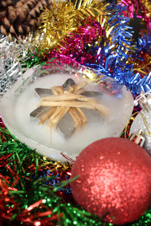 star-shaped in the ice and decoration of christmas dayの写真素材