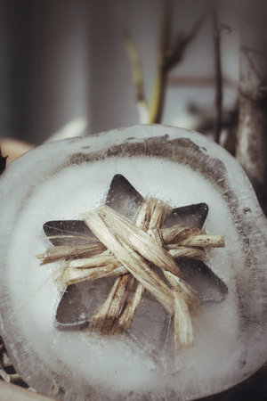 star-shaped in the ice  of christmas dayの写真素材