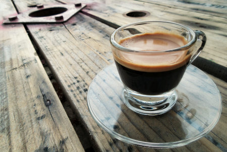 Espresso coffee in glass cup