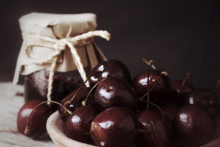 Cherry jam and fresh cherries