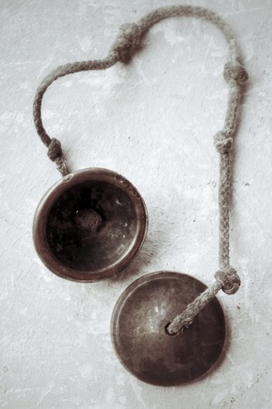 vintage cymbal on gray backgroundの写真素材