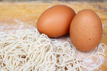 Making chinese noodle and egg  - homemadeの写真素材