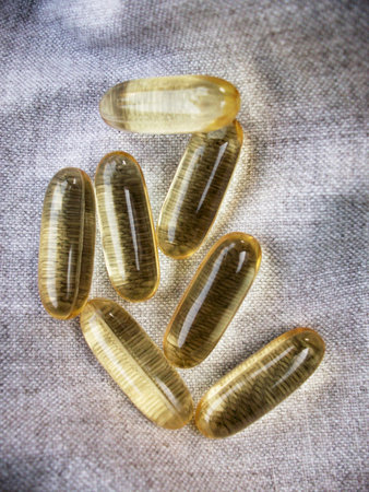 Close-up of cod liver oil capsules