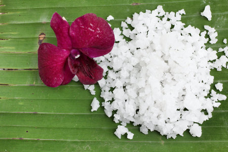 White sea salt and purple orchidの写真素材
