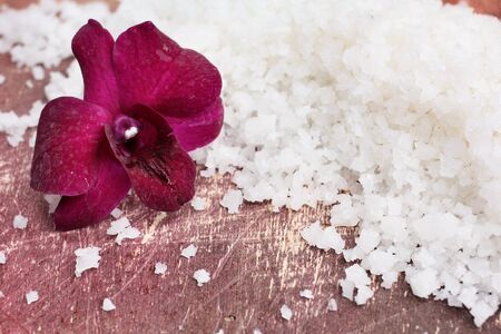 White sea salt and purple orchidの写真素材