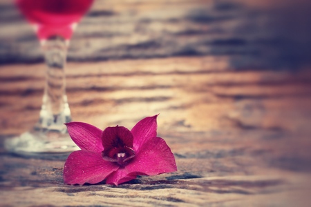 Red wine and purple orchid - vintage styleの写真素材
