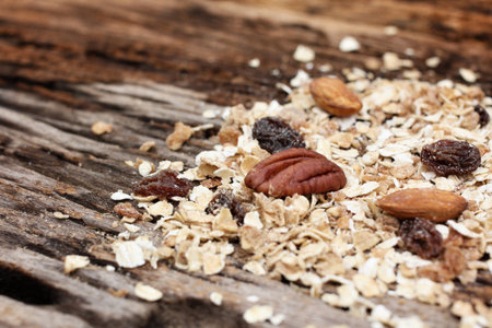 Mix of tasty nuts and oat flakesの写真素材
