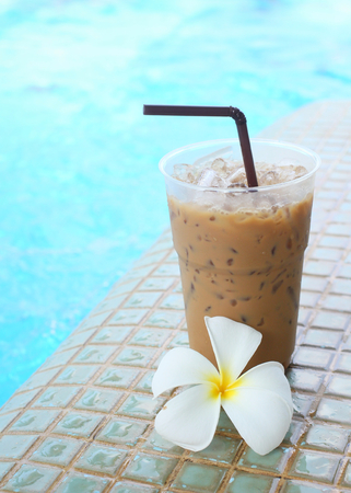 Iced coffee and flowerの写真素材