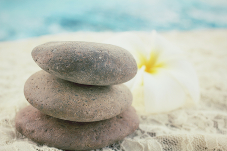 Spa of frangipani flower on stonesの写真素材