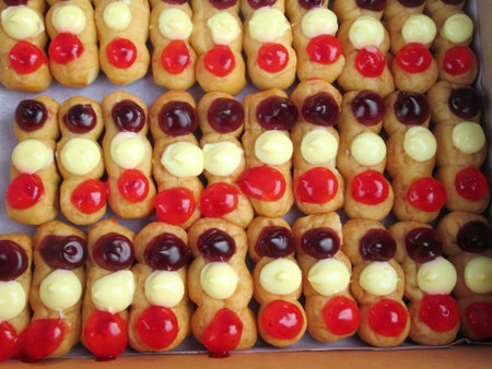 A lot of donut and colorful jam