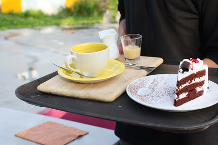 Chocolate cake and hot chocholate の写真素材