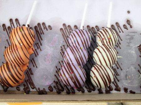 Chocolate and strawberry donutsの写真素材