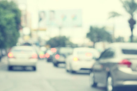 blurred of car in cityの写真素材